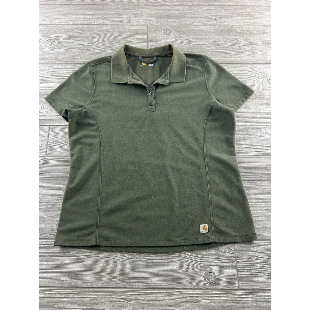 Carhartt Force Women's 1/4 Button Green Polo Shirt Short Sleeve Size Large 12/14